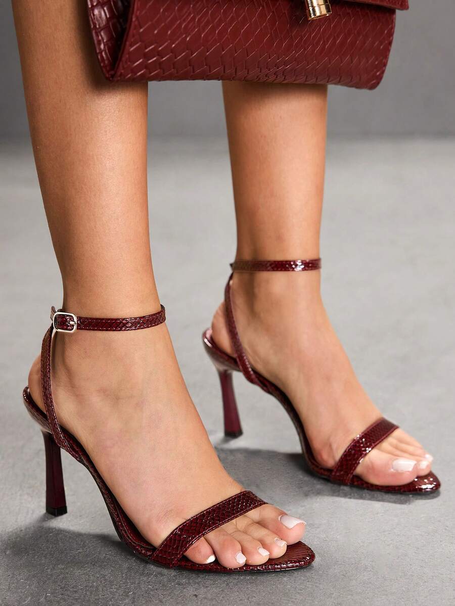 Women's open toe high heel sandals with stiletto heel and buckle ankle strap