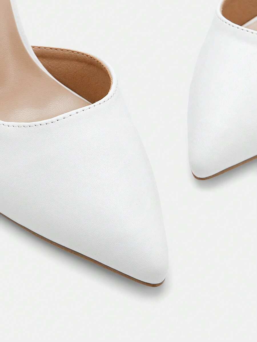 Women's pointed toe stiletto high heels featuring an ankle strap with buckle closure in sleek PU leather.