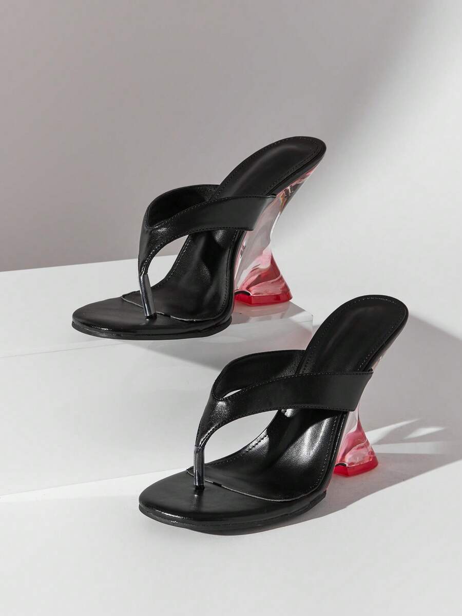 Women's slip-on thong strap wedge sandals featuring a high wedge heel and smooth PU leather upper.