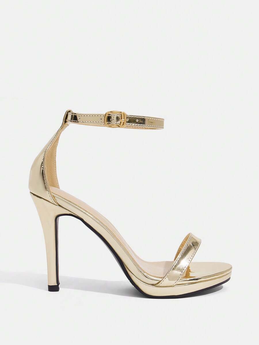 Women's open toe stiletto heeled sandals with ankle strap buckle closure