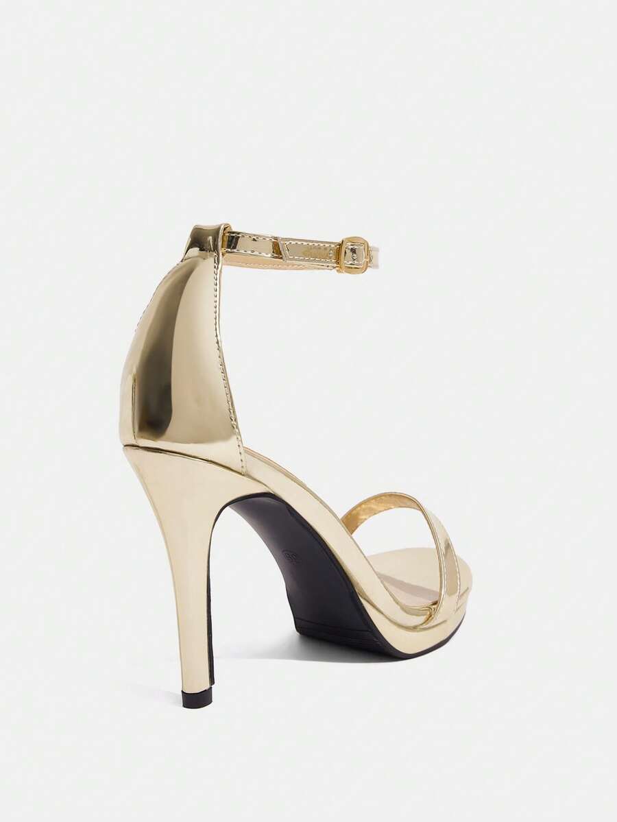 Women's open toe stiletto heeled sandals with ankle strap buckle closure