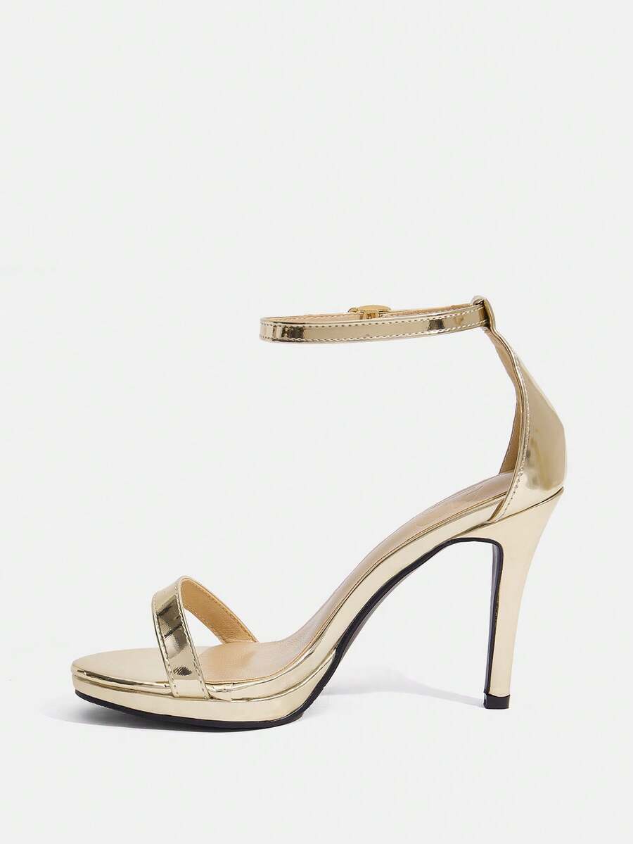 Women's open toe stiletto heeled sandals with ankle strap buckle closure