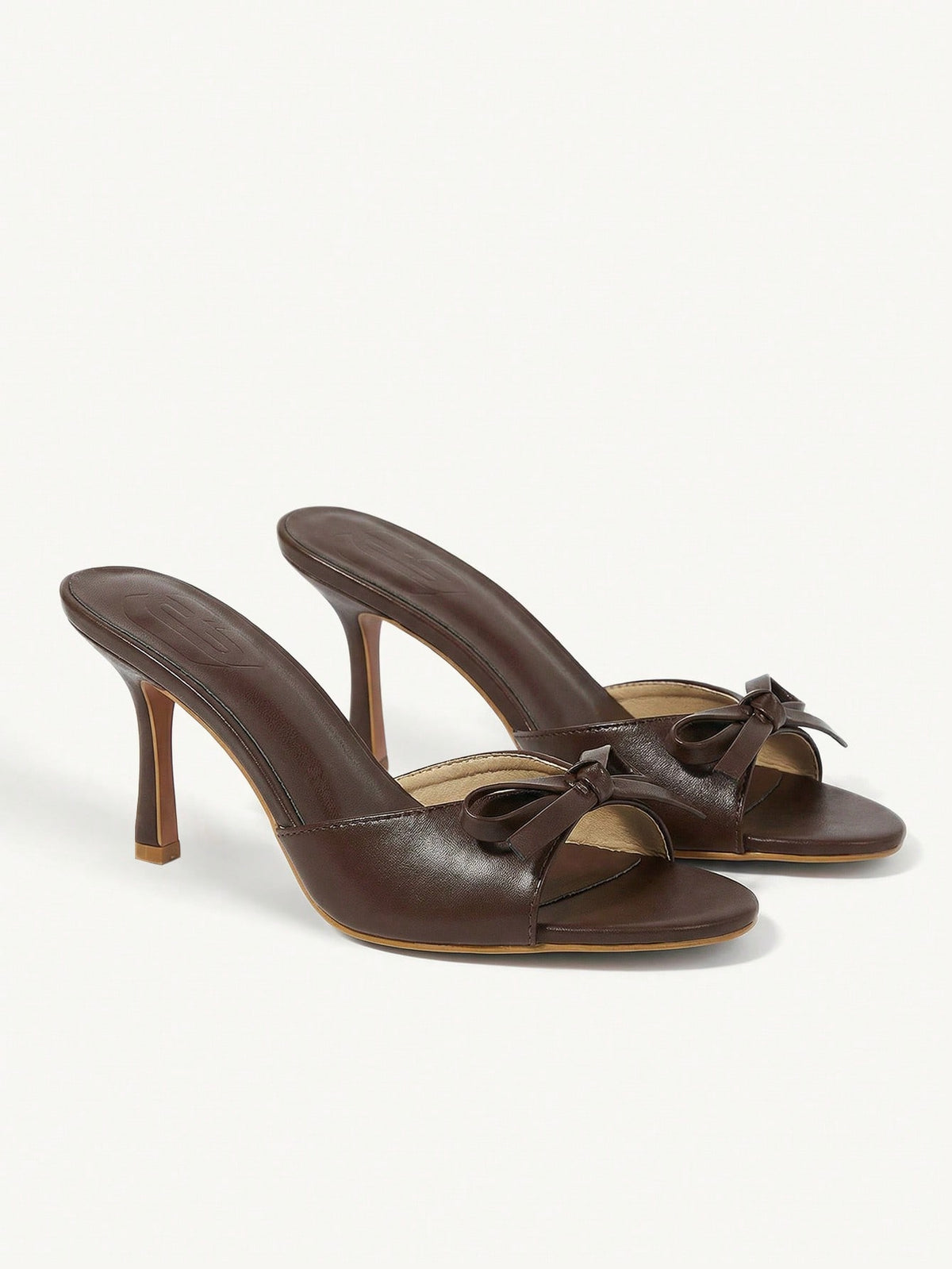Women's black open-toe stiletto mule high heel sandals with bow detail