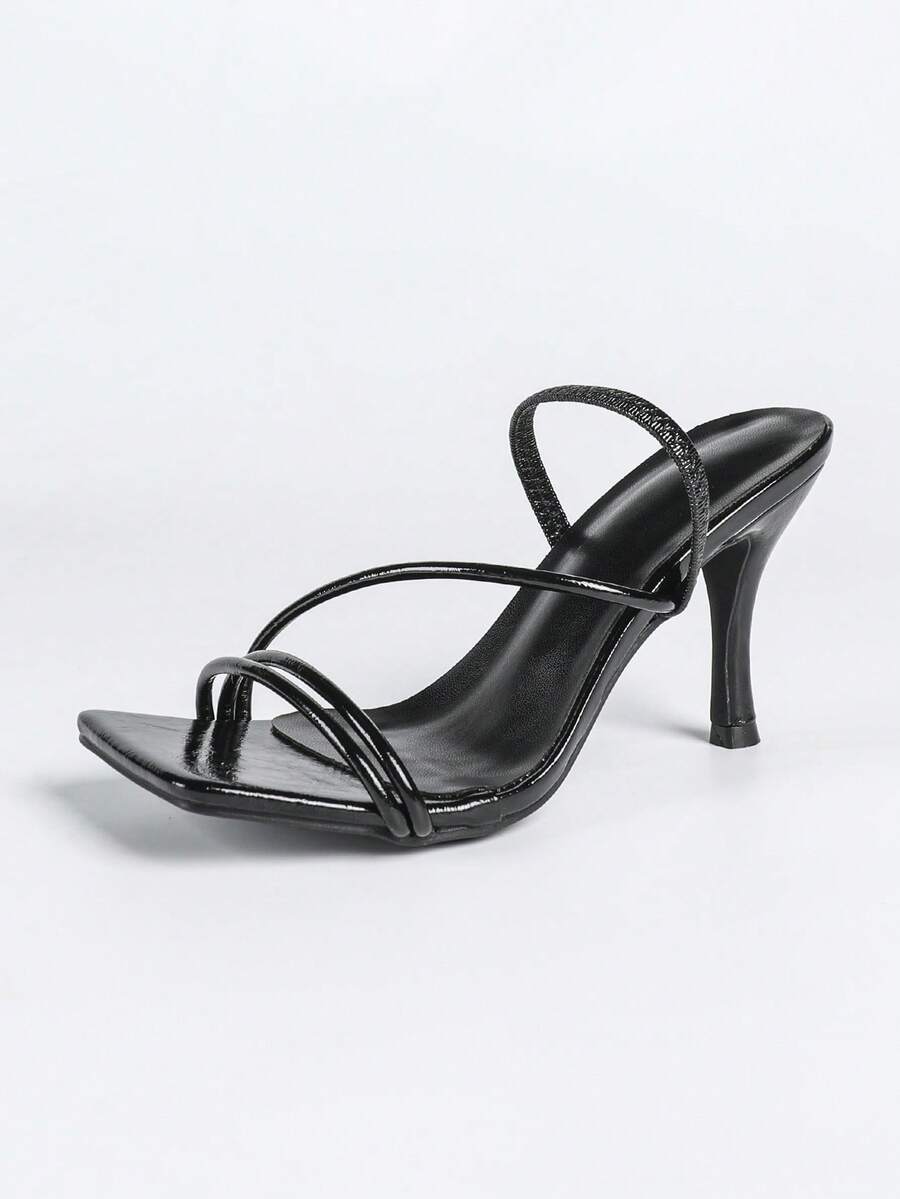 Women's square toe stiletto high heel sandals with open toe and ruched slingback strap