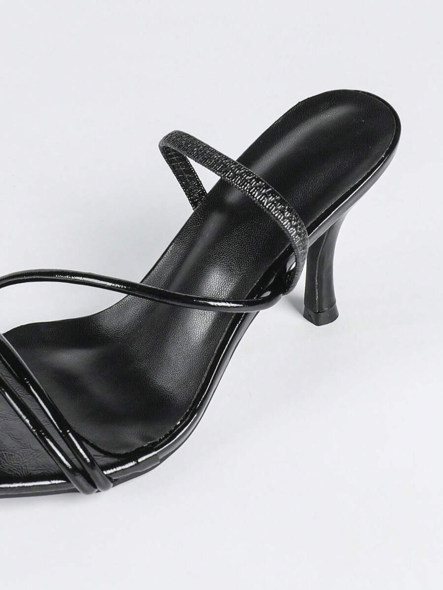 Women's square toe stiletto high heel sandals with open toe and ruched slingback strap