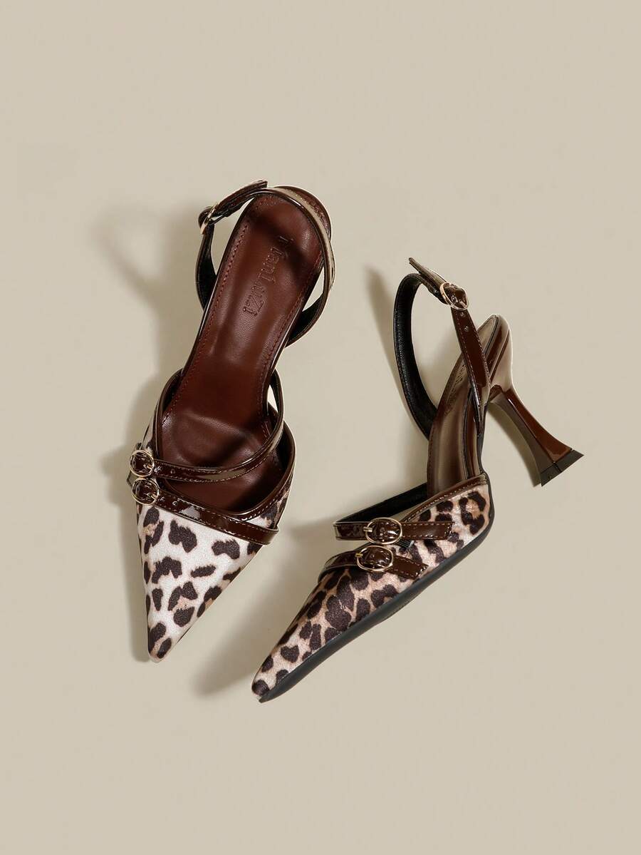 Women's coffee brown patent leather slingback pumps with pointed closed toe and sculpted wine glass high heel.