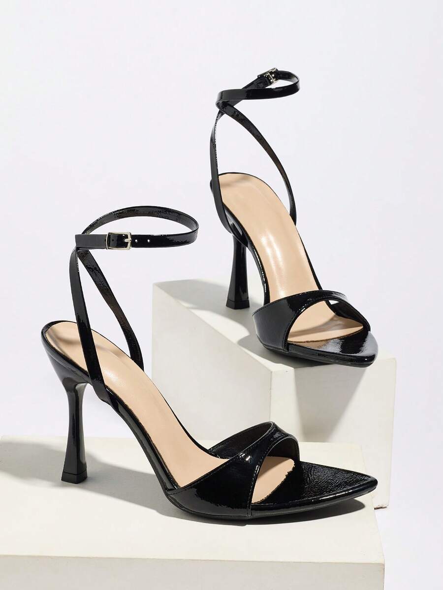 Women's open toe high heel stiletto sandals with sleek slingback buckle strap