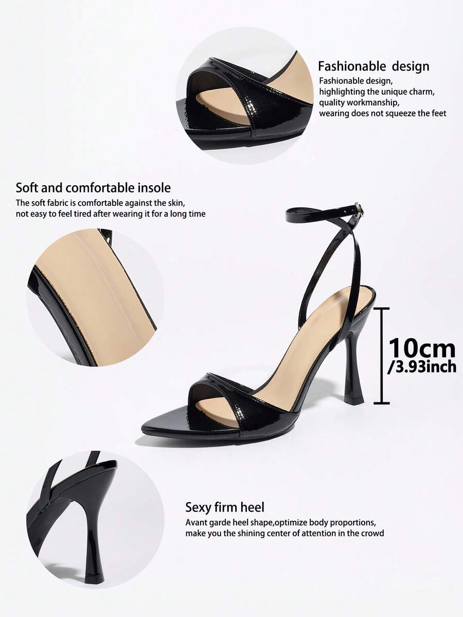 Women's open toe high heel stiletto sandals with sleek slingback buckle strap
