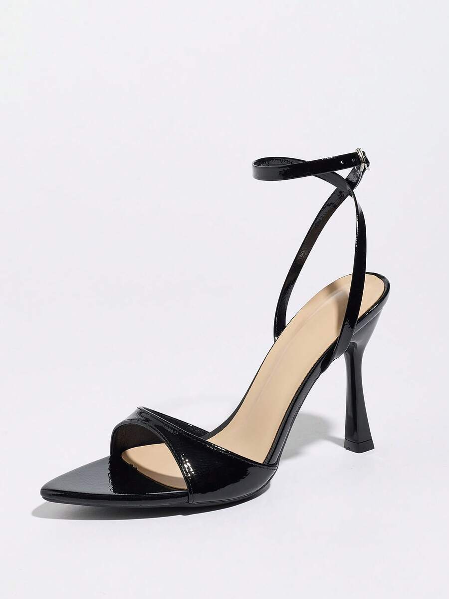 Women's open toe high heel stiletto sandals with sleek slingback buckle strap