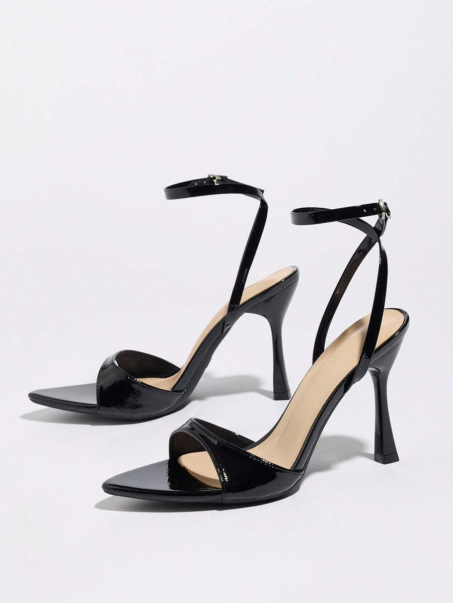 Women's open toe high heel stiletto sandals with sleek slingback buckle strap
