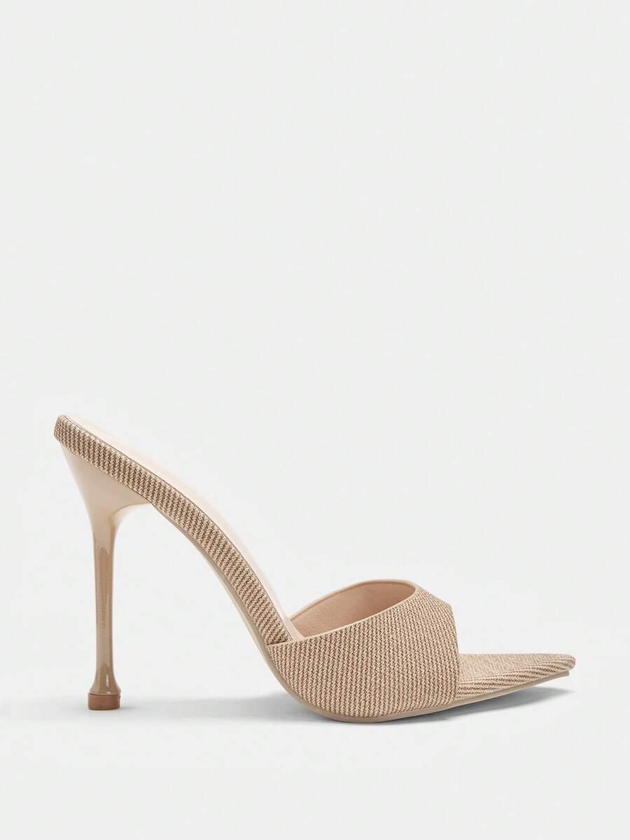 Pointed toe bowknot stiletto high heel mule sandals in white featuring a sleek slip-on open back design