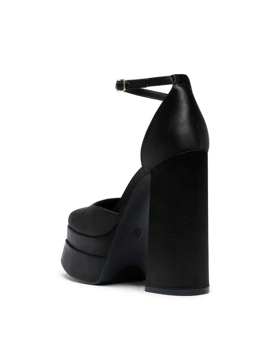 Women's ultra high platform block heels in smooth PU leather with square toe and adjustable buckle ankle strap.