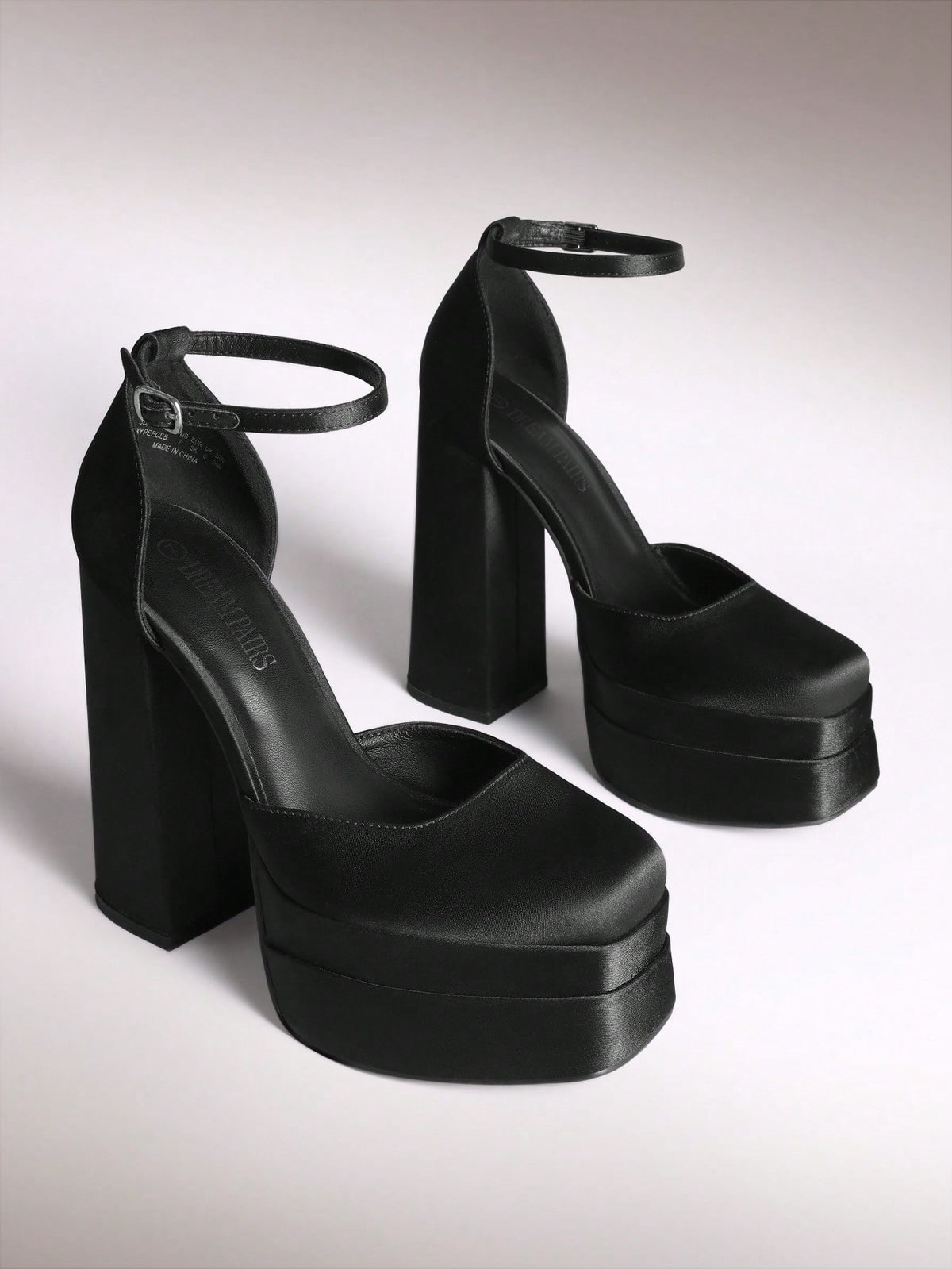 Women's ultra high platform block heels in smooth PU leather with square toe and adjustable buckle ankle strap.
