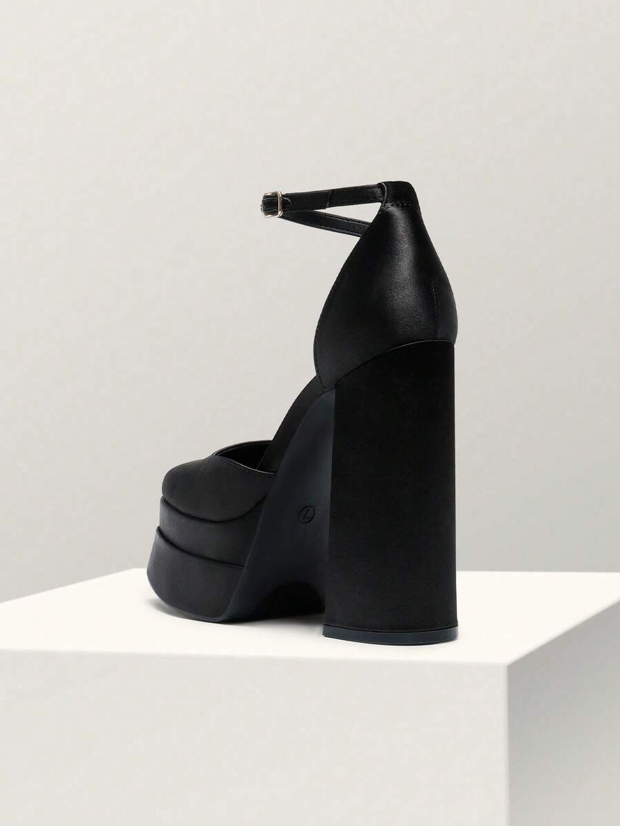 Women's ultra high platform block heels in smooth PU leather with square toe and adjustable buckle ankle strap.