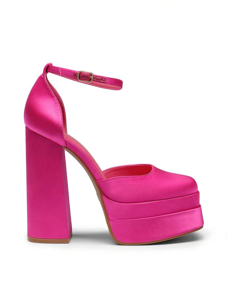 Women's ultra high platform block heels in smooth PU leather with square toe and adjustable buckle ankle strap.
