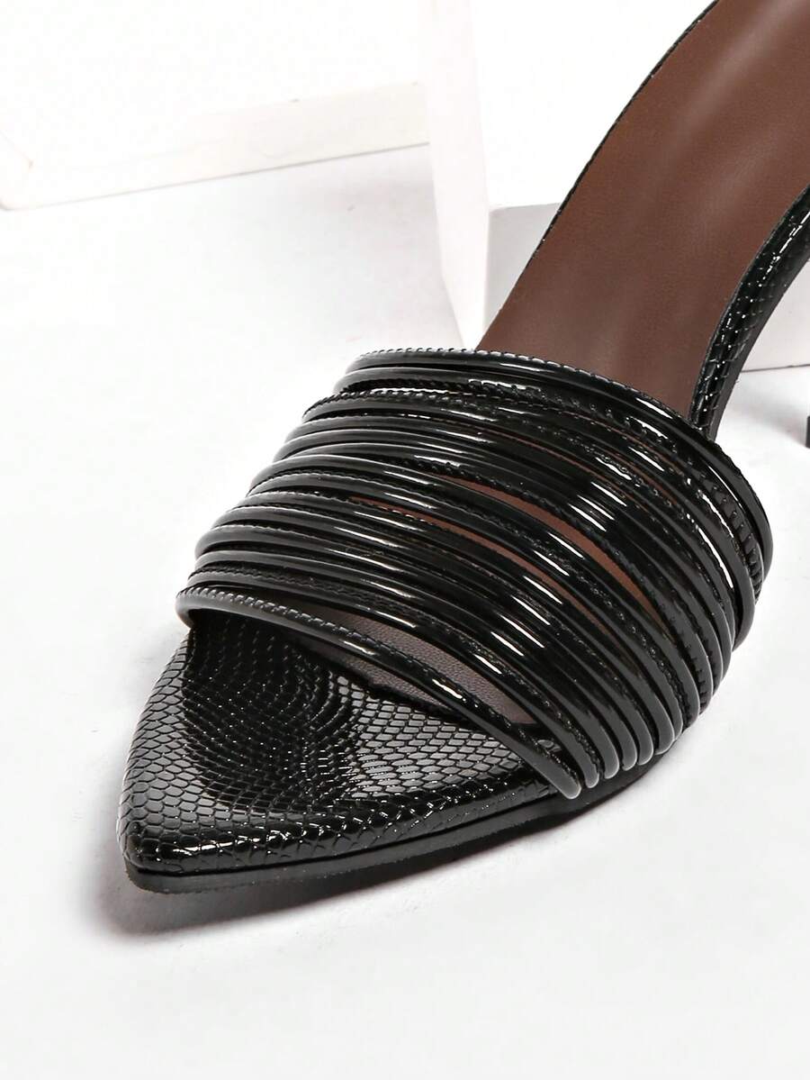 Women's pointed toe high heel mules with stiletto heels and slip-on strap design