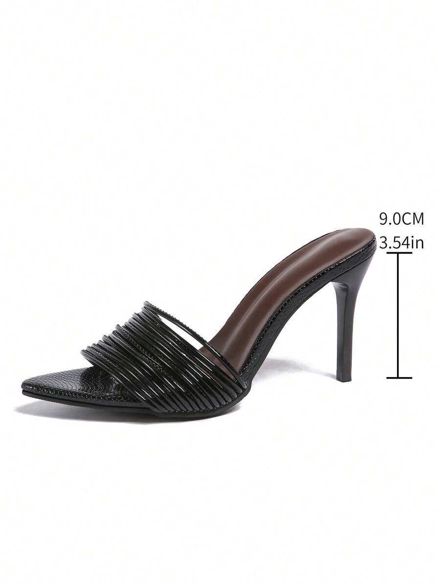 Women's pointed toe high heel mules with stiletto heels and slip-on strap design