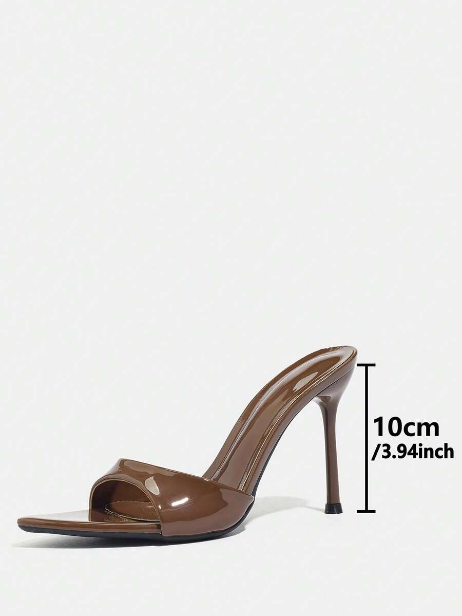 Women's elegant open toe high heel party mules featuring sleek stiletto heels and a slip-on design.