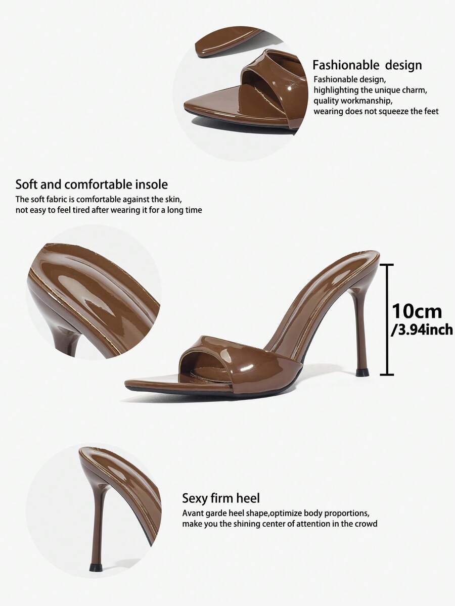 Women's elegant open toe high heel party mules featuring sleek stiletto heels and a slip-on design.