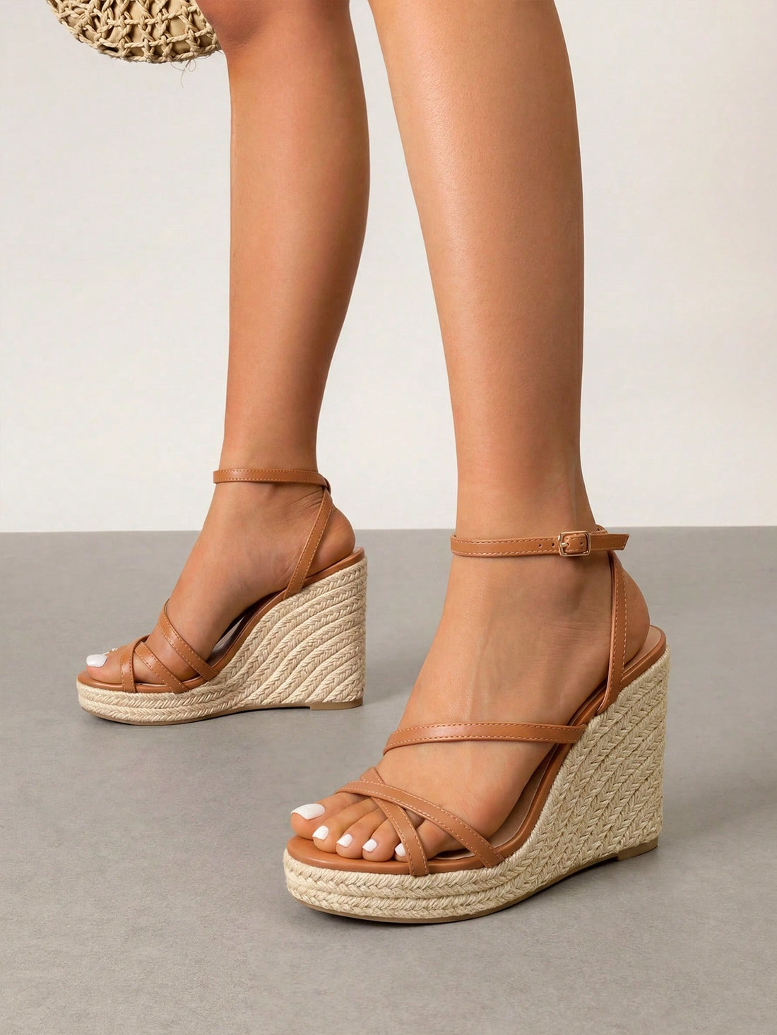 Women's strappy espadrille platform wedge sandals featuring an open toe design and adjustable ankle buckle strap