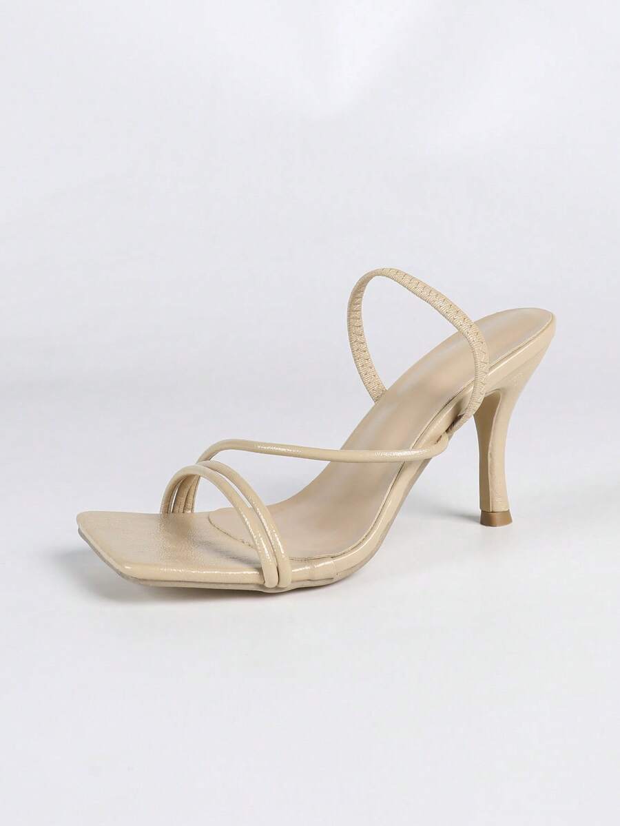 Women's square toe stiletto high heel sandals with open toe and ruched slingback strap