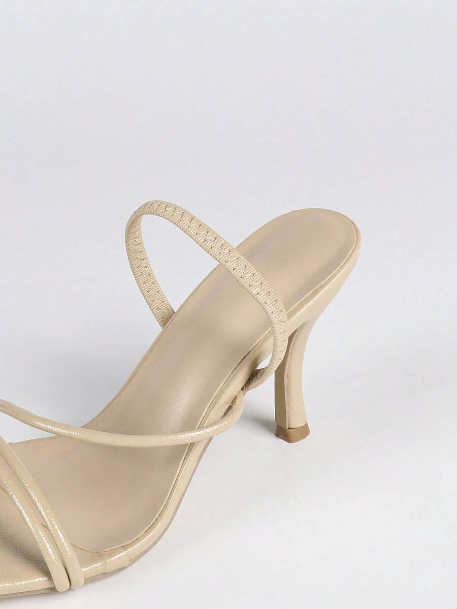 Women's square toe stiletto high heel sandals with open toe and ruched slingback strap