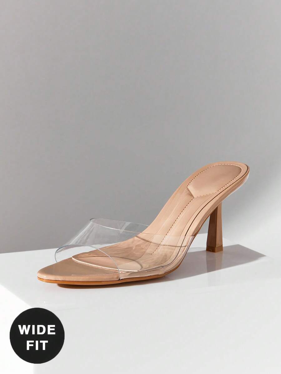 Women's wide-fit stiletto heel sandals in glossy patent PU with a sleek point toe design
