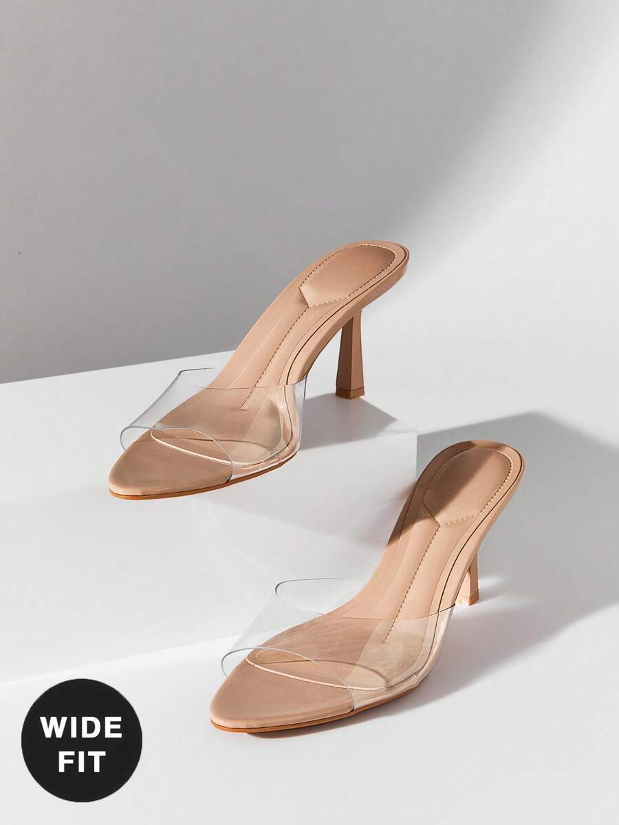Women's wide-fit stiletto heel sandals in glossy patent PU with a sleek point toe design