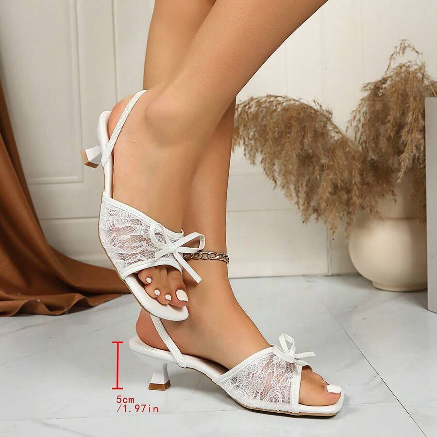 Square toe thin heel thong sandals for women featuring an open toe, bowknot detail, and slip-on slingback design.