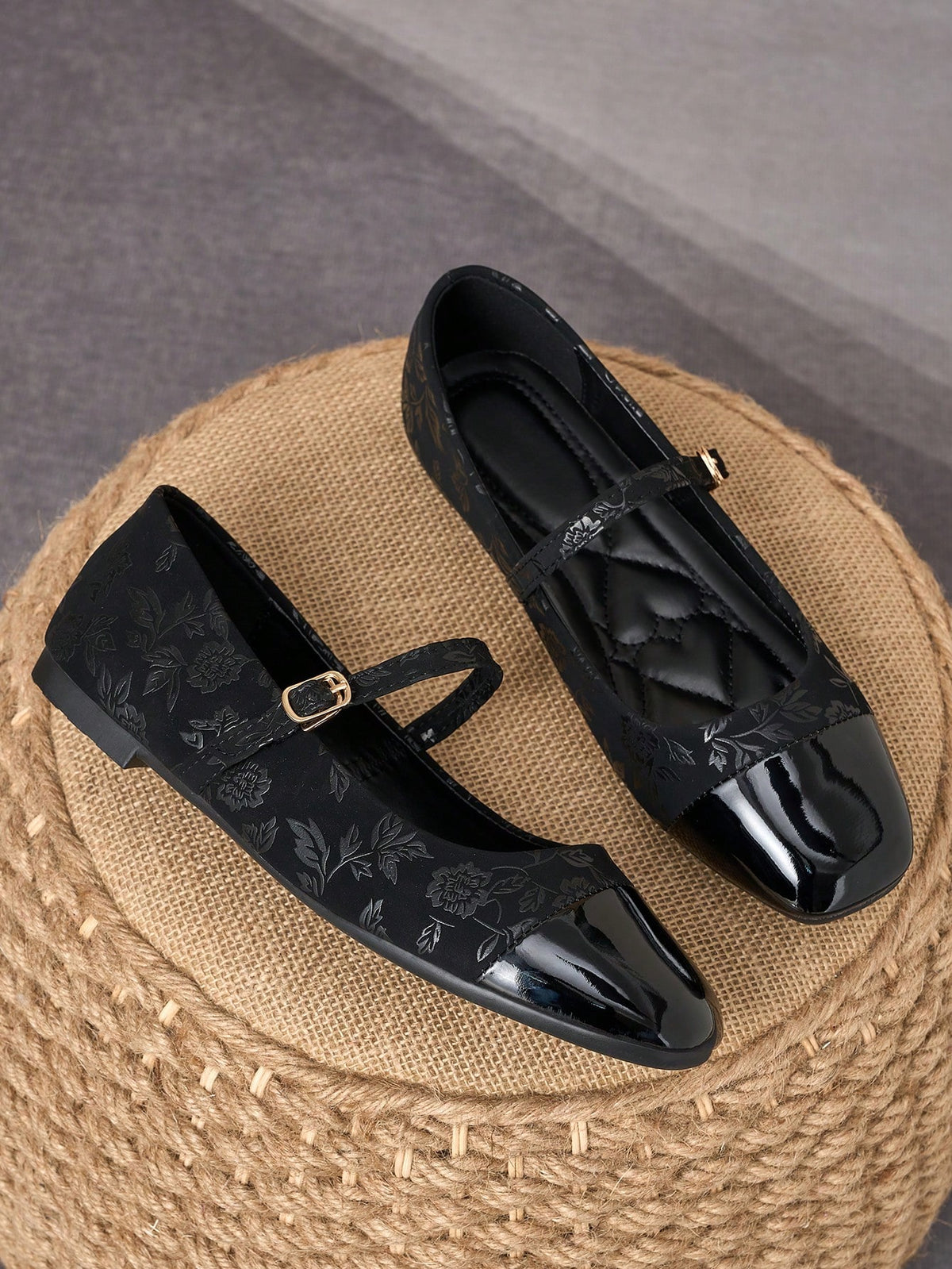 Pair of women's square toe slip-on flat shoes featuring a delicate bow detail and low vamp design.