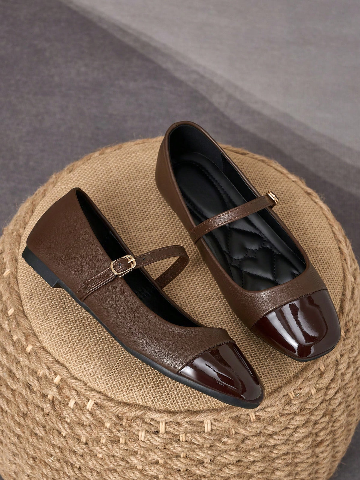 Pair of women's square toe slip-on flat shoes featuring a delicate bow detail and low vamp design.