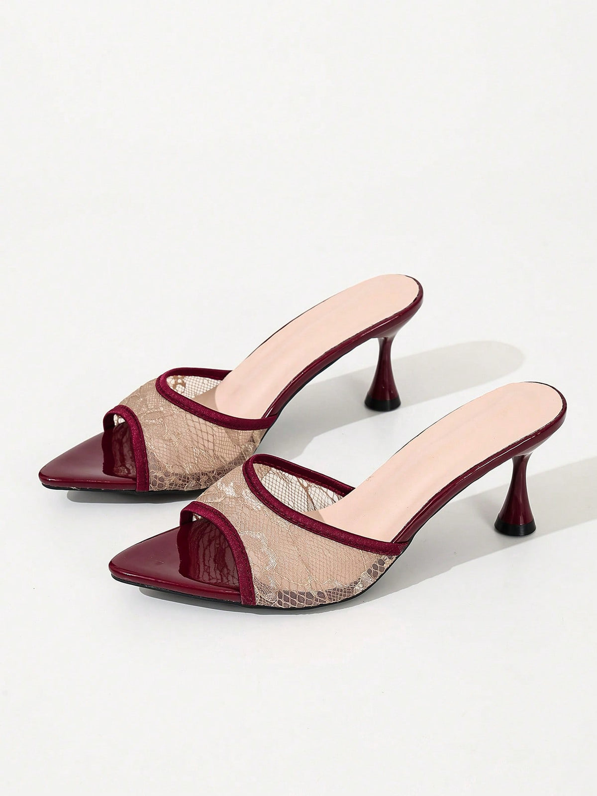 Women's black open toe mesh slide sandals with bowknot detail and stiletto heels