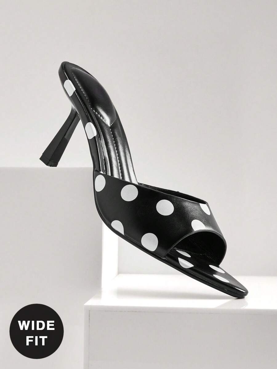 Women's wide-fit stiletto heel sandals in glossy patent PU with a sleek point toe design