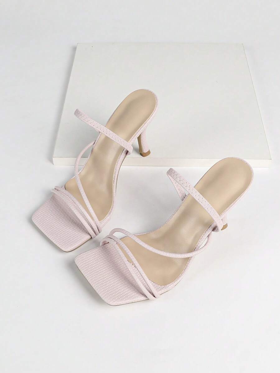 Women's square toe stiletto high heel sandals with open toe and ruched slingback strap