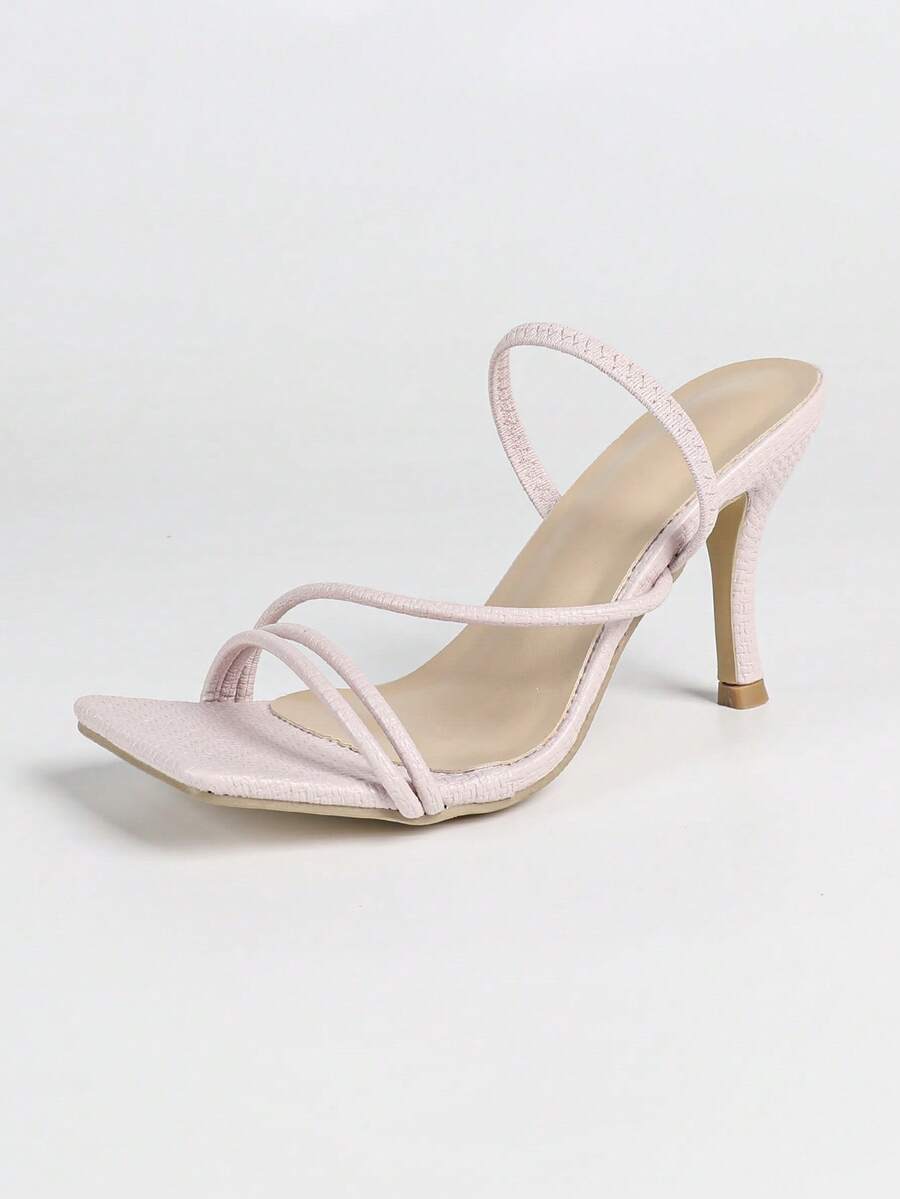 Women's square toe stiletto high heel sandals with open toe and ruched slingback strap