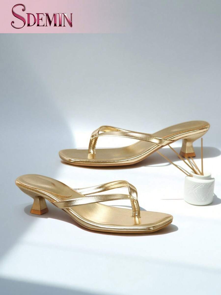Pair of women's flat slip-on thong sandals and flip-flops featuring a sleek PU leather toe post design and durable rubber sole.