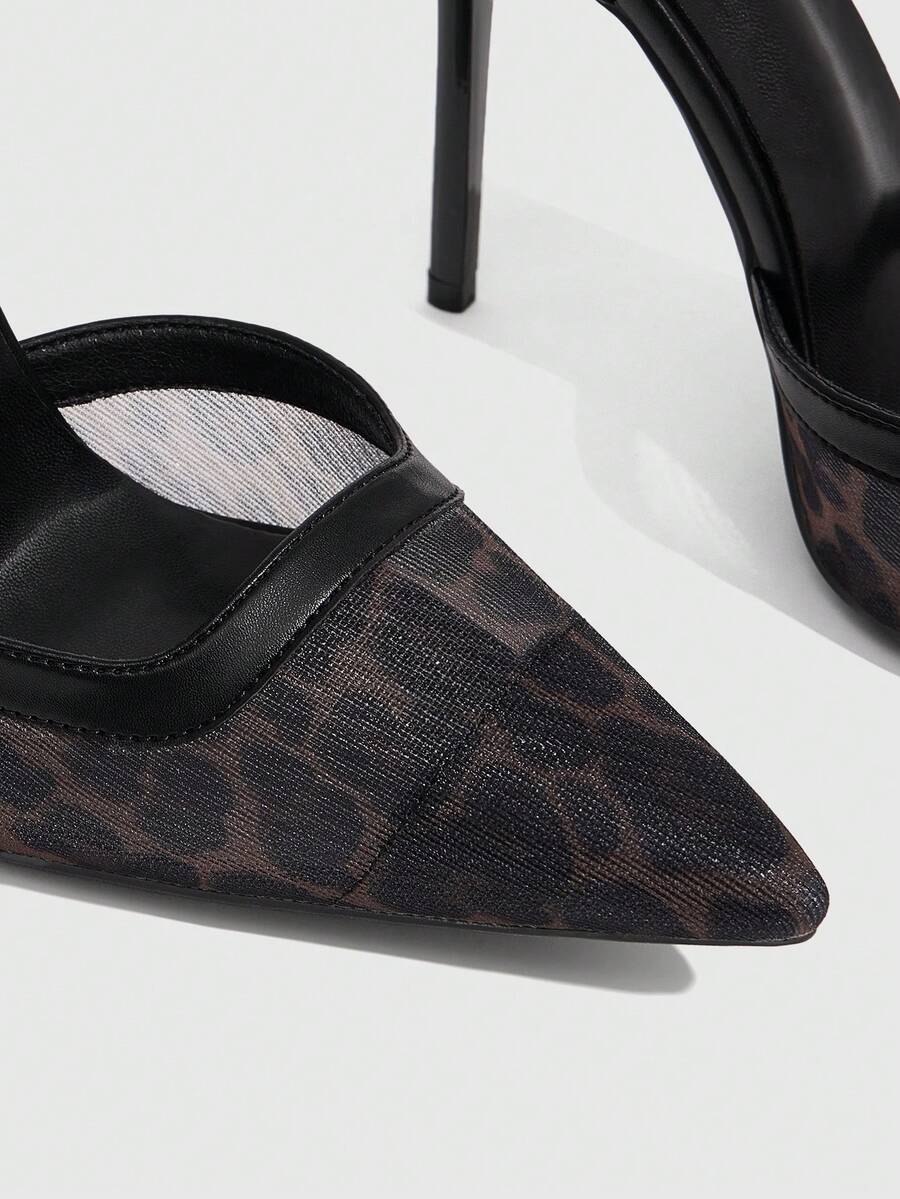 Women's pointed toe high heel shoes featuring breathable mesh detailing, stiletto heel, and adjustable ankle strap with buckle closure.