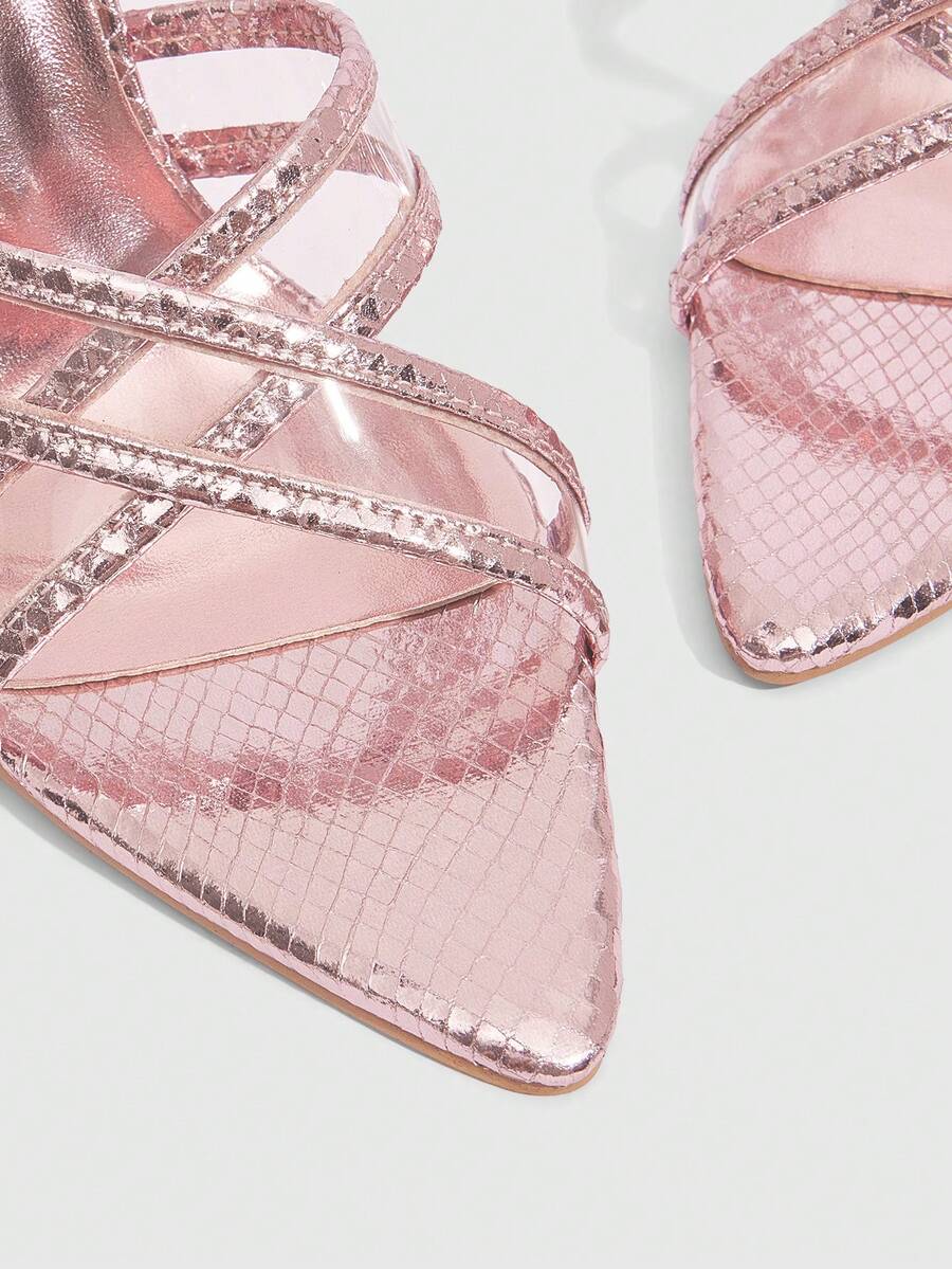 Women's high heel pointed strappy sandals with criss cross lace-up detail and stiletto heel