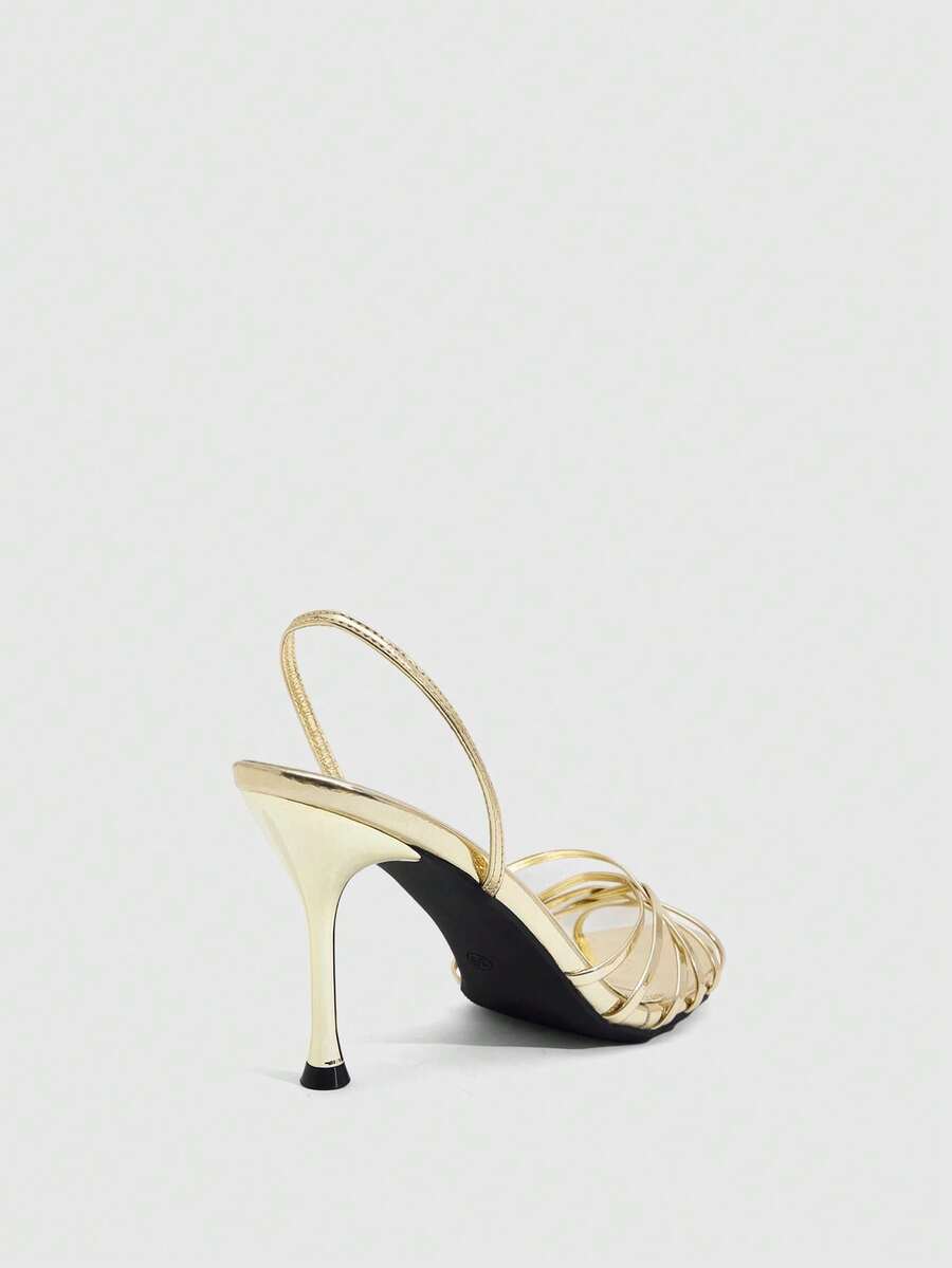 Women's cross strap square heel sandals featuring open toe and slingback design