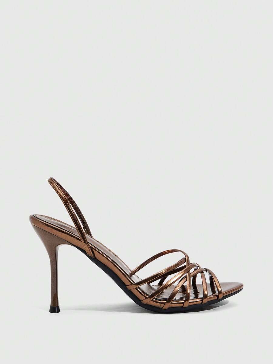 Women's cross strap square heel sandals featuring open toe and slingback design