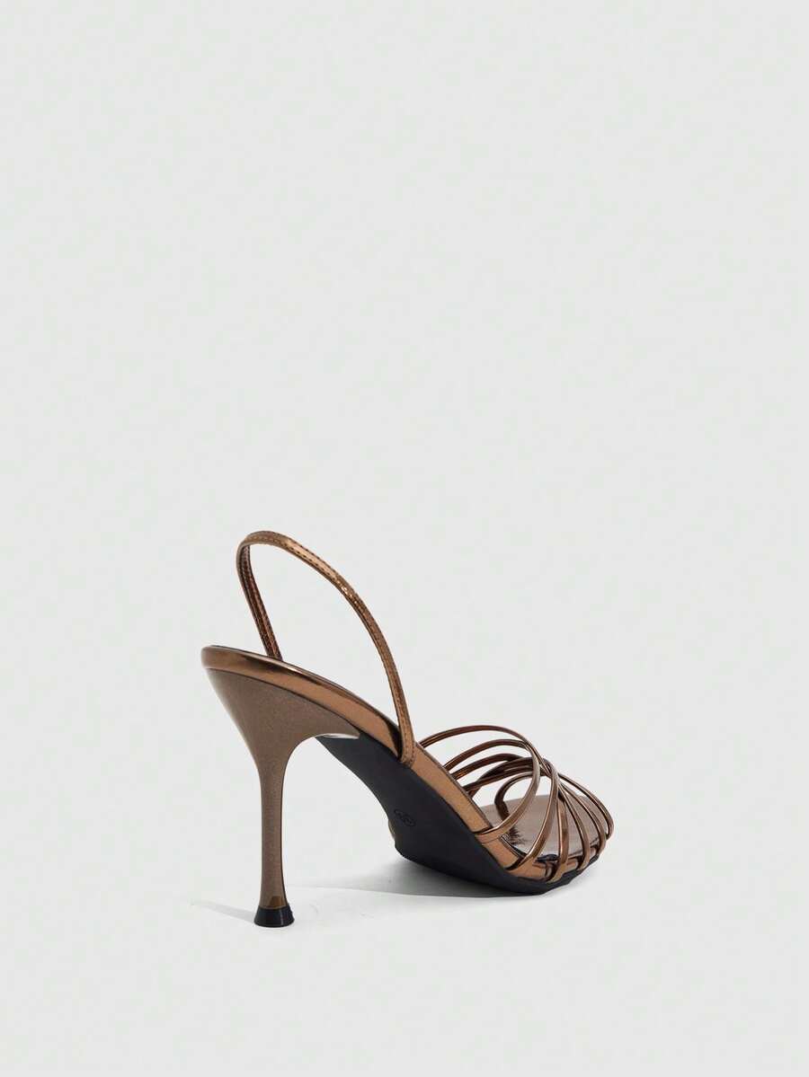 Women's cross strap square heel sandals featuring open toe and slingback design