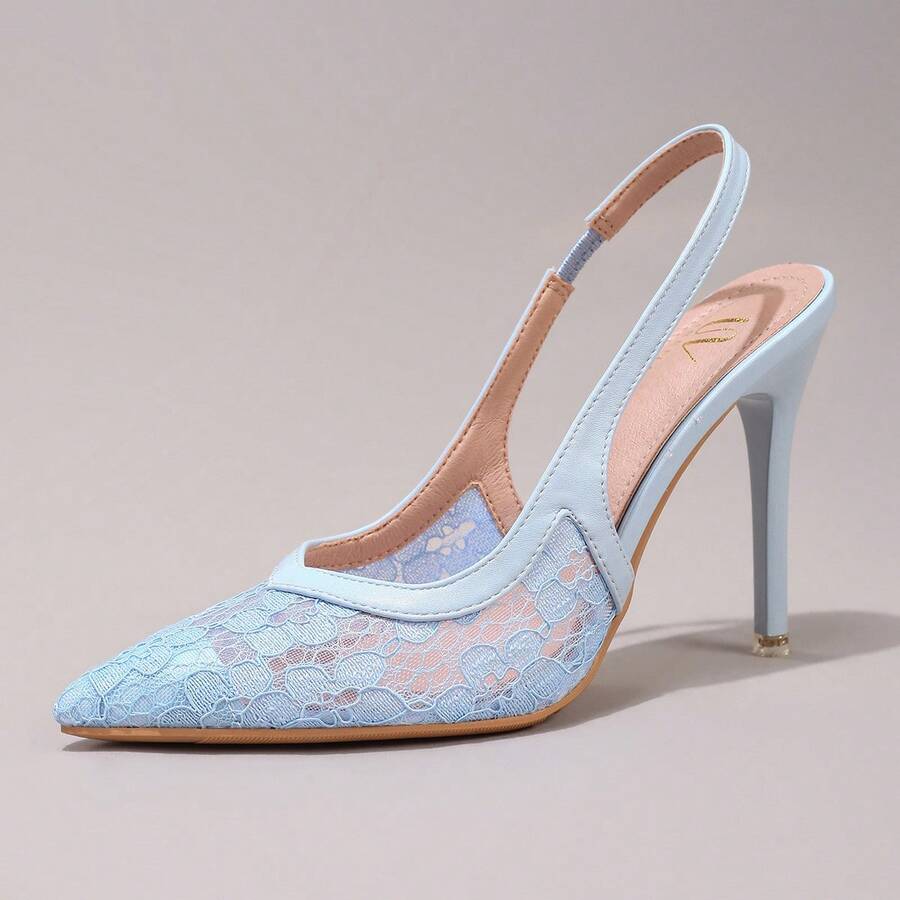 Black lace pointed toe high heel pumps featuring stiletto heels and a decorative bow accent.