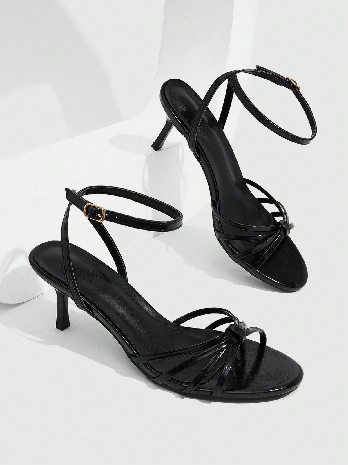 Women's pointed toe kitten heel shoes with adjustable ankle strap buckle closure
