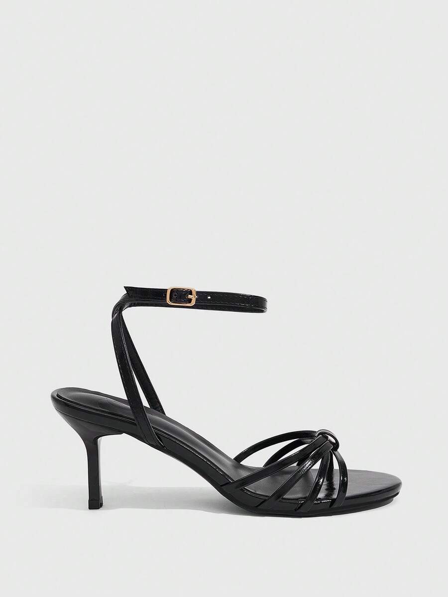 Women's pointed toe kitten heel shoes with adjustable ankle strap buckle closure