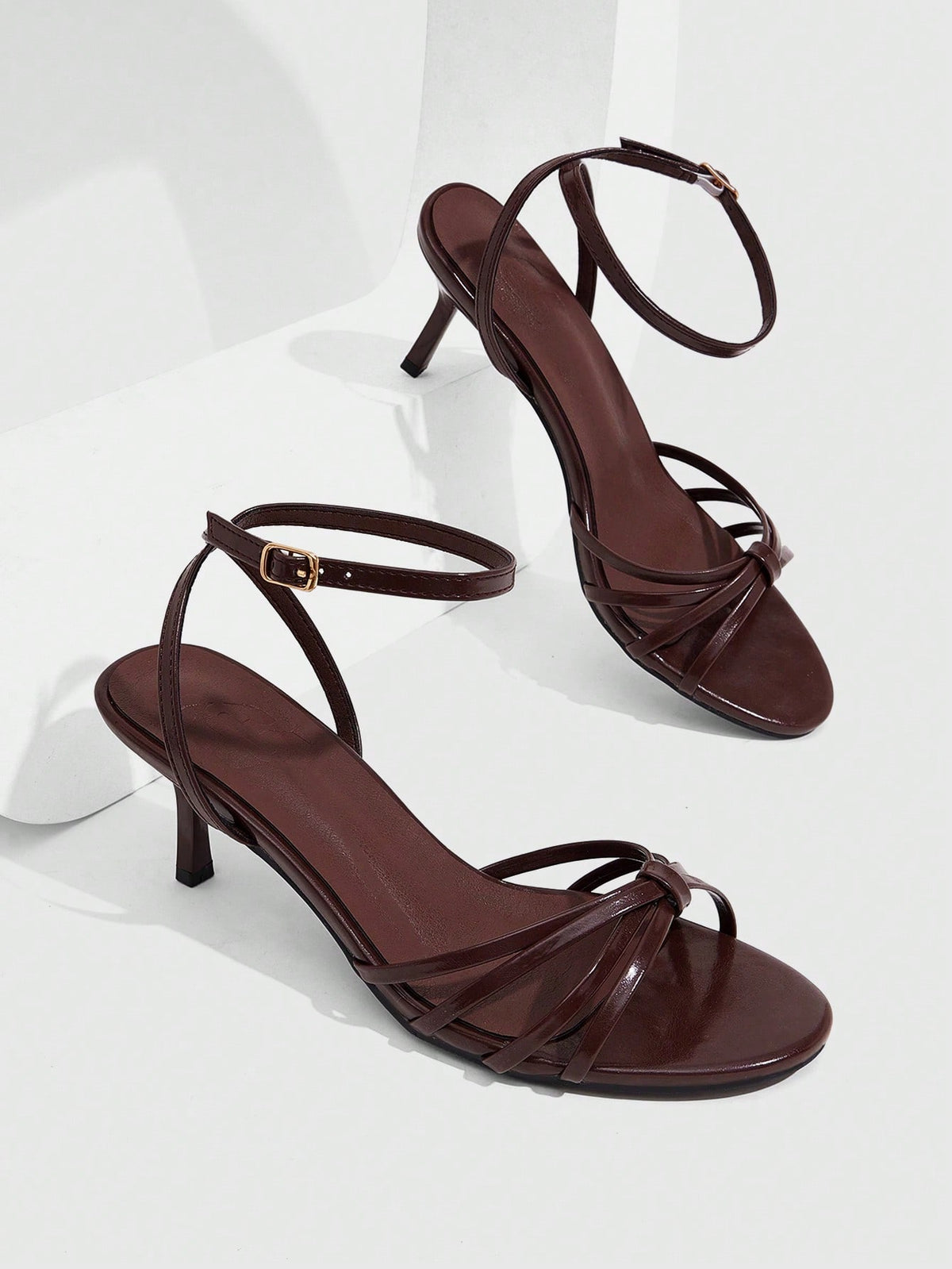Women's pointed toe kitten heel shoes with adjustable ankle strap buckle closure