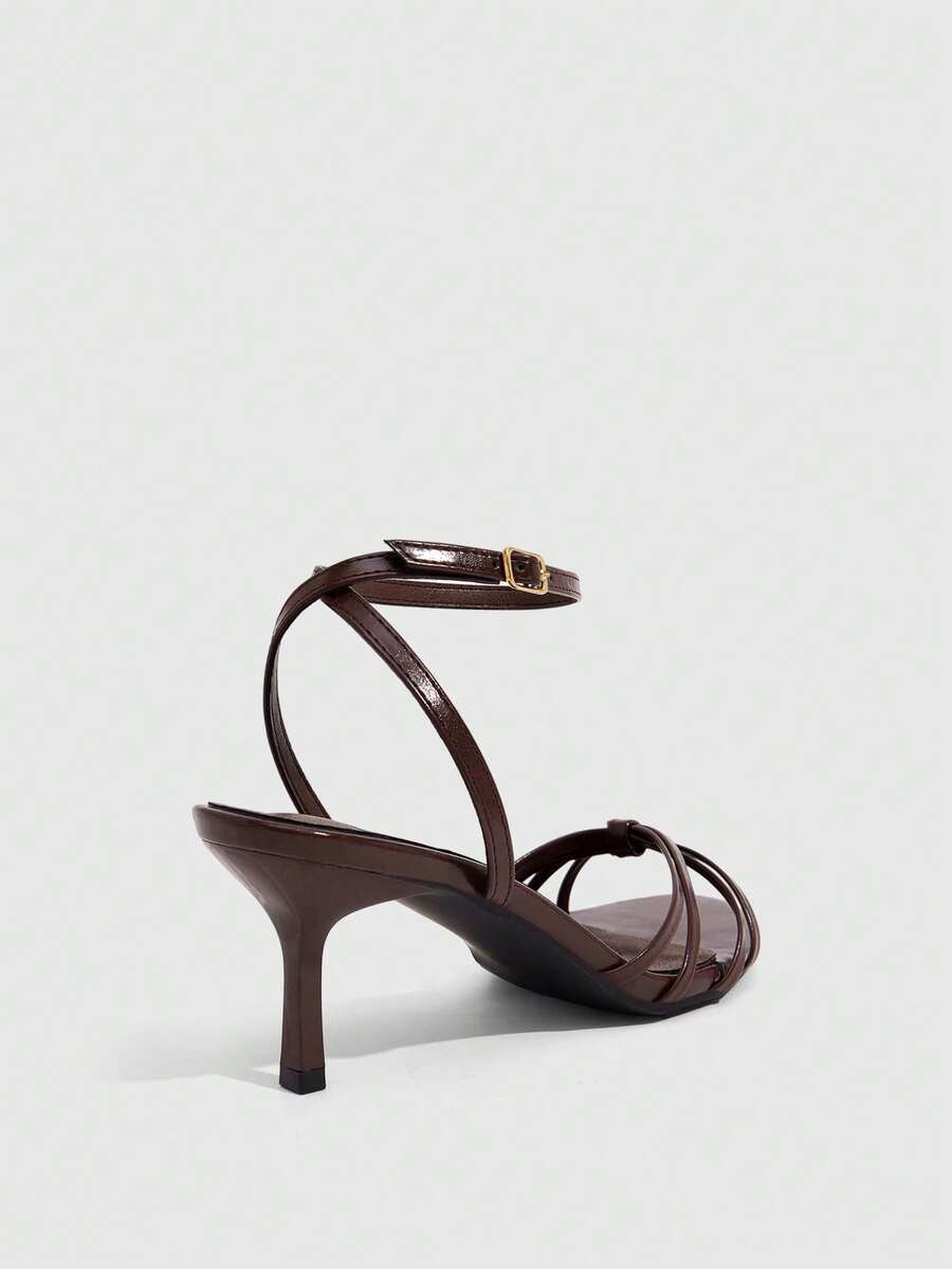 Women's pointed toe kitten heel shoes with adjustable ankle strap buckle closure