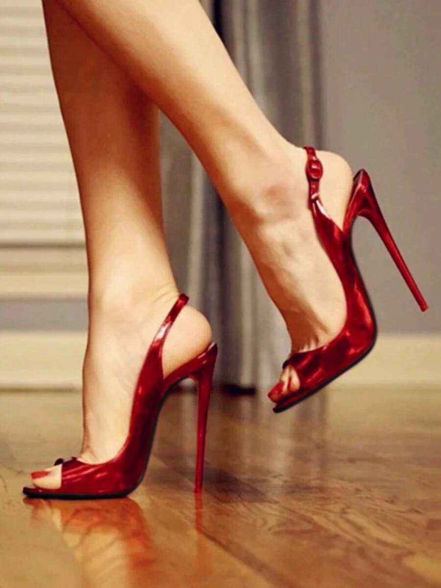Pointed toe stiletto high heel pumps with sleek low vamp and sparkling rhinestone buckle slingback strap