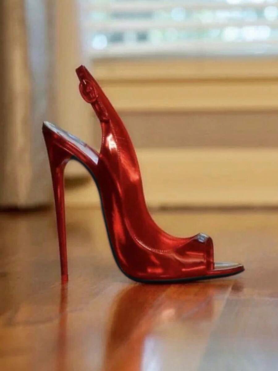 Pointed toe stiletto high heel pumps with sleek low vamp and sparkling rhinestone buckle slingback strap