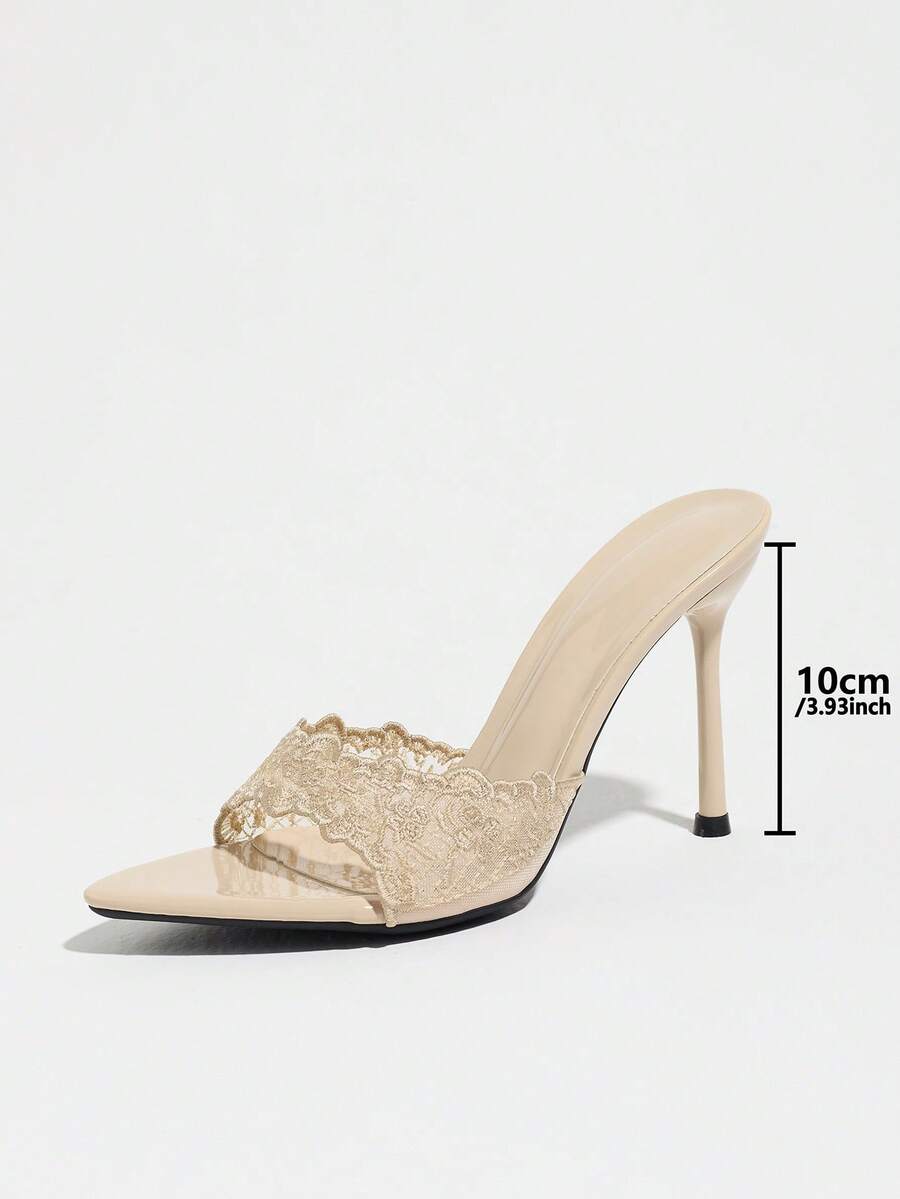 Women's open toe stiletto high heel mule shoes in smooth PU leather with slip-on strap design.