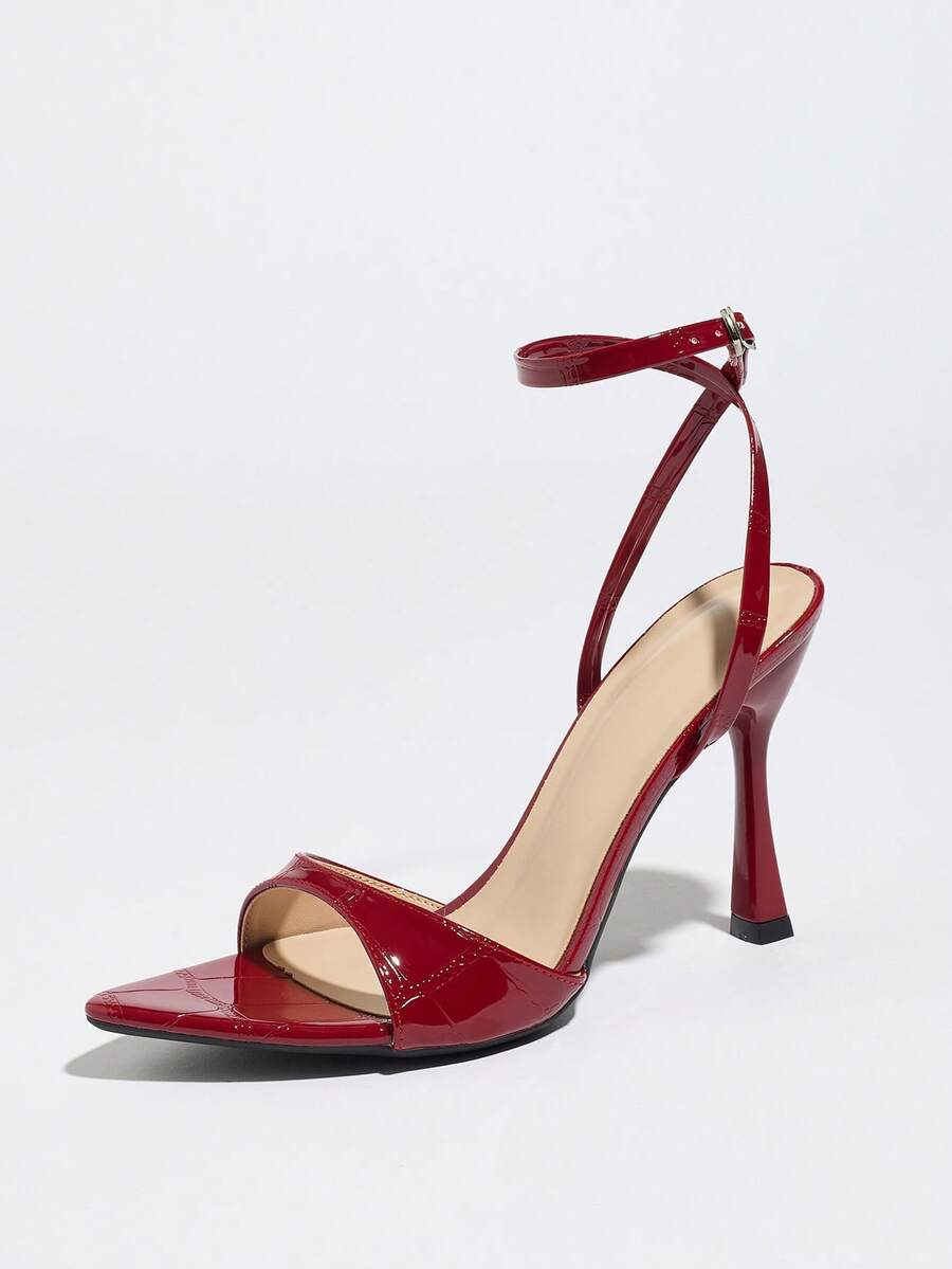 Women's open toe high heel stiletto sandals with sleek slingback buckle strap